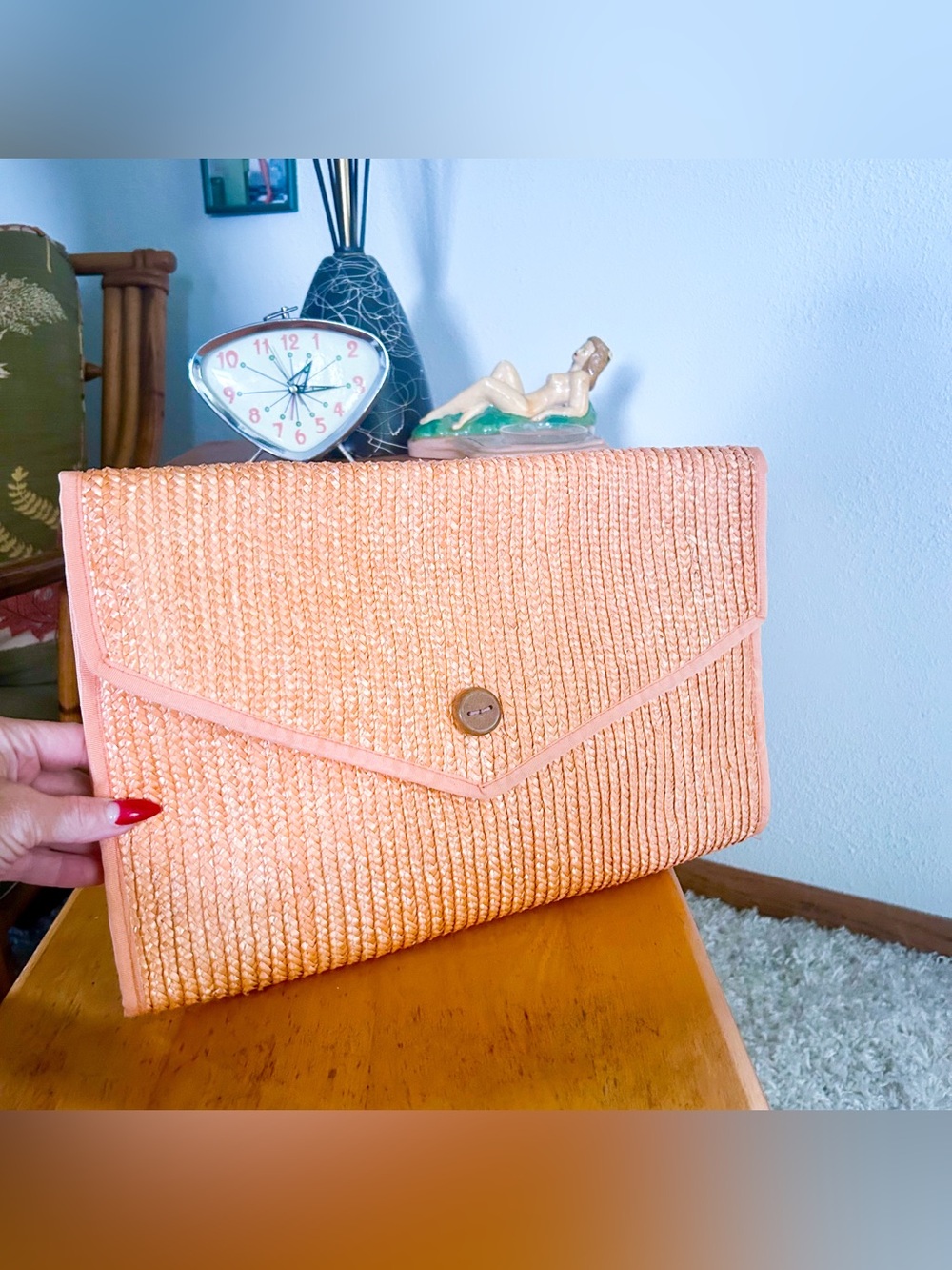 Vintage 1940s Style Clutch | Purse | Envelope | Peach Orange | 40s 1980s